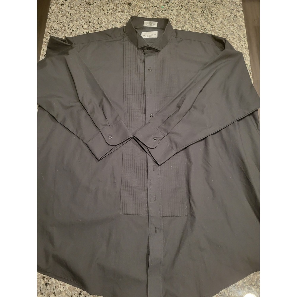 Neil Allyn Mens‎ Black Tuxedo Shirt 2XL 32/33 Wing Collar Pleated Front Formal